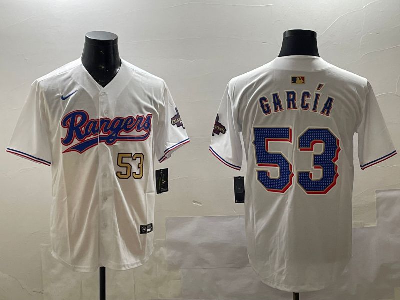 Men Texas Rangers #53 Garcia White Gold Game 2025 Nike MLB Jersey style 2